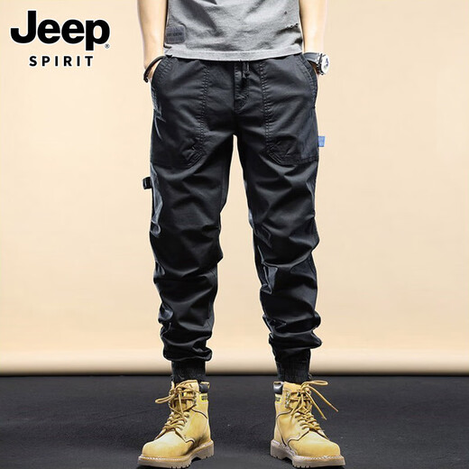 JEEP SPIRIT2024新款休闲裤男士春秋季美式加绒束脚裤山系多口袋工装长裤子 679卡其 28(建议100-110斤) 均码