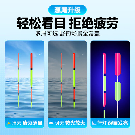 Xiaofengxian float 6-piece day and night combination set with bold tail, eye-catching floating bite hook, color changing, highly sensitive wild fishing comprehensive