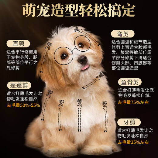 Piperon Professional Pet Scissors Set Straight Cut Curved Scissors Teeth Scissors Fish Bone Scissors Dog VIP Teddy Bichon Beauty Trimming Scissors 7-inch Curved Fish Bone Scissors