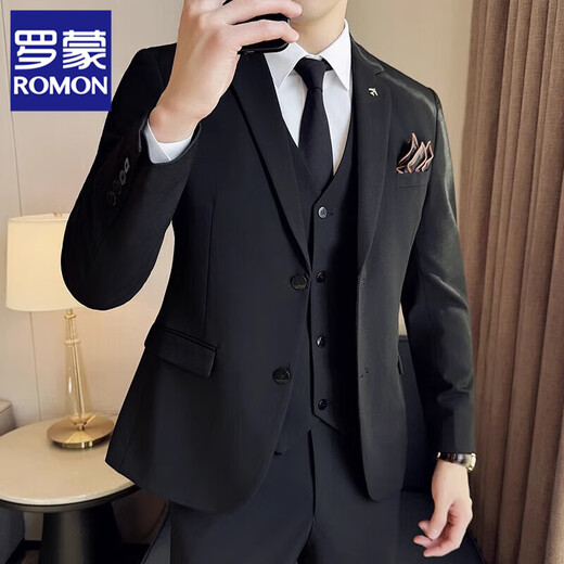 Romon Bräutigam Hochzeitsanzug Anzug Herrener Anzug dreiteiliger Kleidungsgeschäft Casual British Style Professional Formale Kee 9889 Medium graues zweiteiliger Set [Anzug + Hosen] 58/4xl [165-180jin [Jin Equals gleich 0,5 kg] tragen]