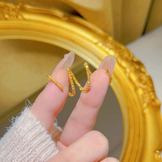 Ruinuo 5G gold bungee spring circle memory ring women's 999 solid gold flash bead open ring birthday gift for girlfriend, 5 circles 12-13, gold weight about 3.83 grams