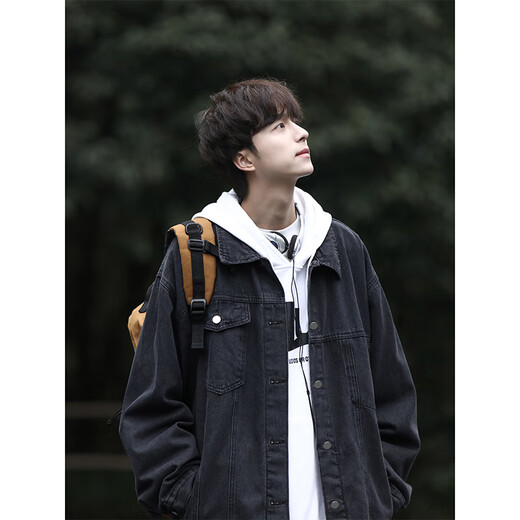 Baiqueting Denim Jacke Herren 2025 Spring Neue Denim Jacke Herren American High Street Trendy Marke Loose Arbeit Retro Jacke XH-683 Gelb Schlamm S