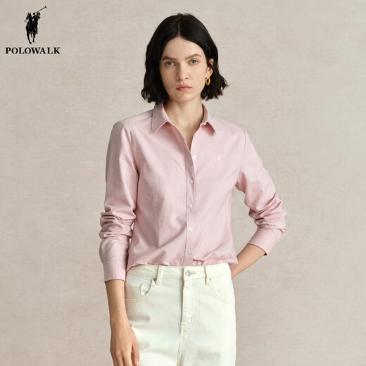 POLOWALK pure cotton white shirt for women 2025 autumn new style Paul women's commuter solid color long-sleeved shirt classic horse logo white new L (165)