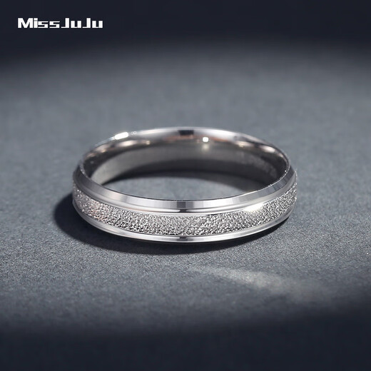 Miss JuJu Platinum Ring Men's PT950 Platinum Plain Ring Fashion Sand Surface Ring Women 10# Approximately 3.40 grams. Please pay more according to actual hair.