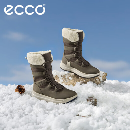 爱步（ECCO）雪地靴女 冬季防滑加绒厚底保暖女鞋抗寒户外中筒靴 赛冬420213 棕褐色42021355779 38