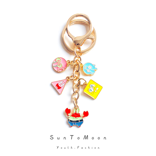 SunToMoon海绵宝宝派大星卡通钥匙扣创意可爱情侣迷你包包AirPods挂件配饰 Q版海绵套装-挂件款