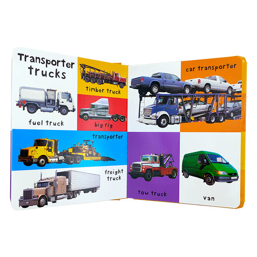 First 100 小开本12345册 Words单词·Animals动物·Trucks车辆·Numbers数字·Farm农场 趣味纸板翻翻书 英文原版 纸板书 1-5岁 Trucks 车辆