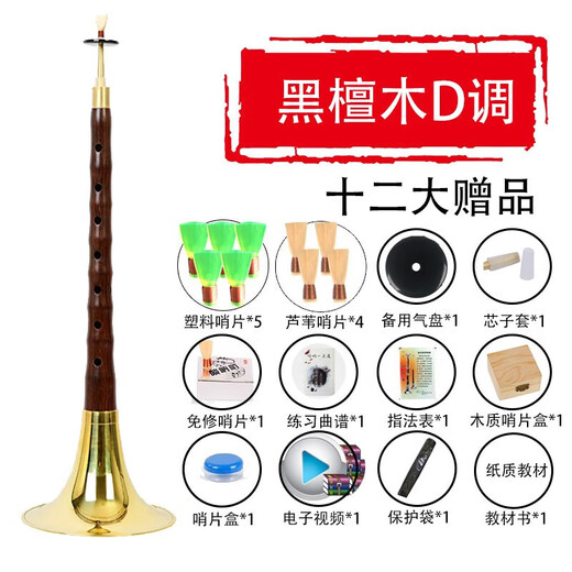 晗畅管艺 唢呐乐器全套演奏红木乌木杆初学者成人民间唢呐锁 D调 红木白碗[八种配件]