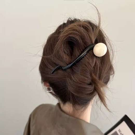 两世欢简约珍咖色珠一字抓夹女2025新款高级感扭扭发夹后脑勺鲨鱼夹发饰 玳瑁+焦糖珠