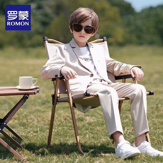 罗蒙男童英伦风礼服春秋款儿童休闲西装 米色 150