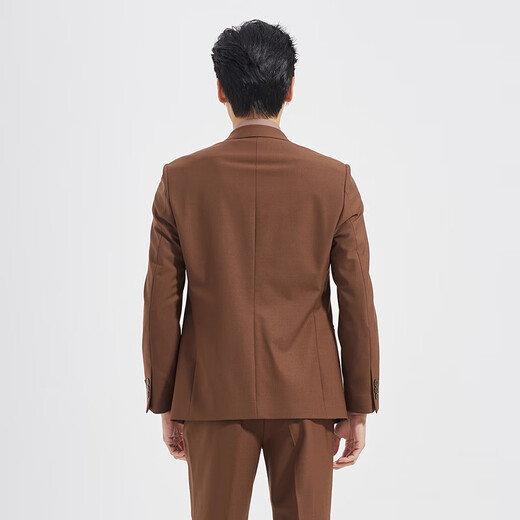 Lilang Youth Business Men's Wool Blended Suit Men's Solid Color Elastic Easy-Care Formal Two-piece Set Khaki (1SA) 180A