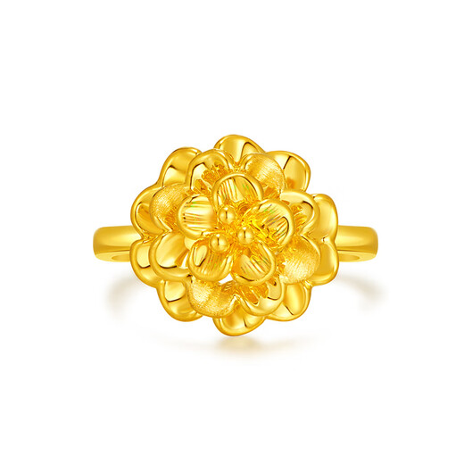 Laomiao gold ring, solid gold peony ring, flower blooming wealth gold ring, a holiday birthday gift for mom and wife, about 2.7g/15 circle sizes (applicable to 14-16#)