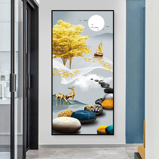 Dincmei Dingchuangmei Entrance Wall Sticker 3D Three-dimensional Decoration Painting Simple Modern Living Room Hanging Painting Aisle Sticker Wallpaper Self-adhesive Paper 96. Lucky Deer Follows Width 90cm-Height 180cm Self-adhesive Painting with Glue on the Back