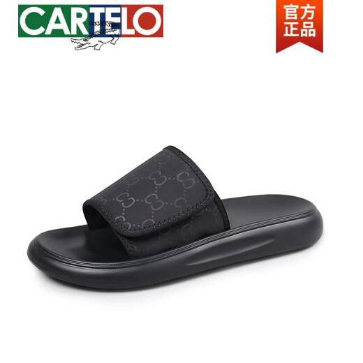 卡帝乐鳄鱼（CARTELO）拖鞋男夏季2025新款时尚百搭软底沙滩鞋男士外穿防水防臭一字拖鞋 黑色6189 38