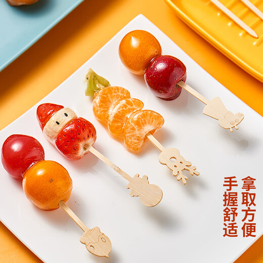 Suncojia Cartoon Disposable Fruit Picks Dessert Plate Display Pastry Picks Cute Cartoon Exquisite Bamboo Picks About 45 Count