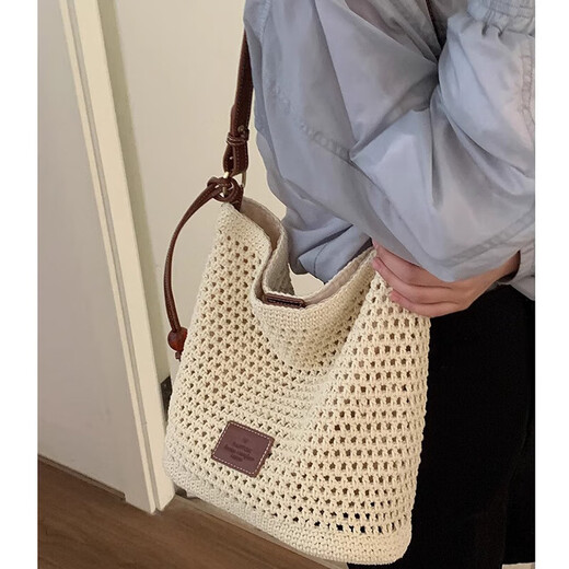 LUGeli große Kapazität gewebte Tasche Frauenbag 2025 Neue Sommer -Mode -Baumwollfäden -Crossbody -Tasche Küste Urlaub