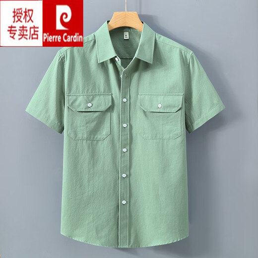Pierre cardin summer work shirt men's short-sleeved loose thin cotton casual top trendy versatile double pocket half-sleeved shirt caramel color [1503] 2XL 185