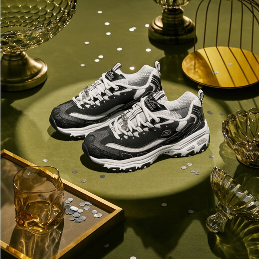 Skechers Frauenschuhe für den Sommer im Freien Anti-Rutsch-Kee-Resistenten Diamond Black-and White Casual Sports Panda Dad Schuhe 12241 Black/12241/Bkwbkw 36