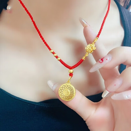 Yingtang Old Phoenix 999 gold gold-plated eight-treasure compass pendant female lotus transfer bead blessing and peace buckle braided necklace Phoenix gold store model