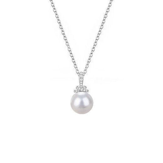 Chihuan Akoya Natural Seawater Pearl Necklace Pt950 Platinum Single Pendant Perfect Round Flawless 18K Gold Highlight Necklace Akoya Seawater Pearl 12-13mm Micro-encrusted with Diamonds