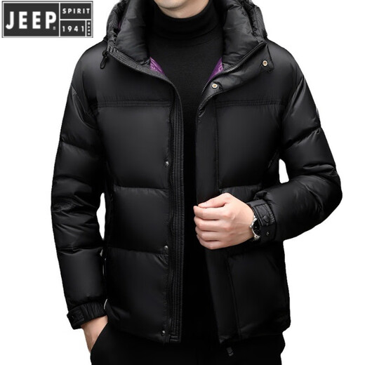 Jeep (Jeep) neuer Herren Winter kurzer Down Jacke warme Jacke Dad verdickte Kapuzegeschäft Casos Black Gold Jacket Schwarz Lila 9855 170