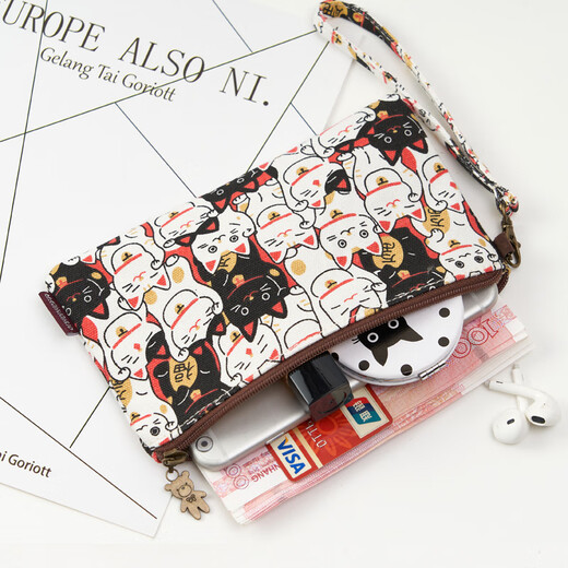 Craftsmanship chooses coin wallet clutch wallet women can put mobile phone handbag cartoon fabric wallet small canvas storage bag coin bag lotus color pink elephant