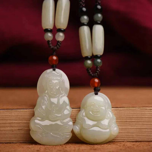 Qi Xiaomi Afghan Jade Guanyin Pendant Men's Necklace Women's Lucky Pendant Retro Long Couple Adjustable Sweatshirt Chain Guanyin Necklace Men's