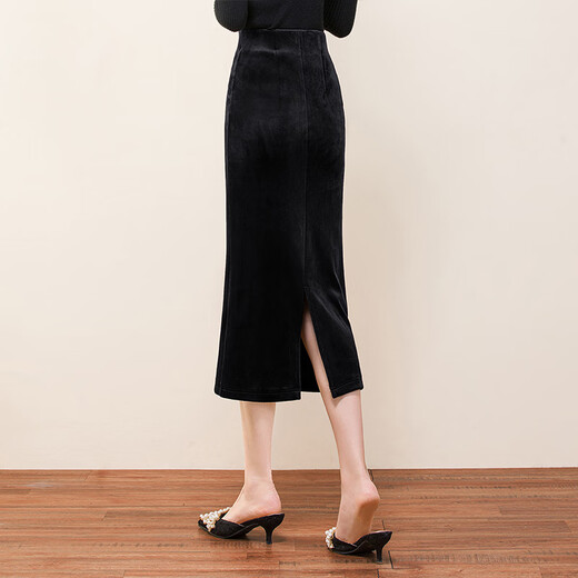 Sibaishe gold velvet one-step skirt 2025 autumn new women's high-waist retro mid-length skirt