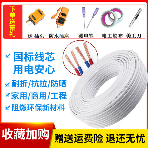 Ligne parallèle fil blanc à 2 conducteurs, fil carré de 2.5, 1.5 4 6, fil gainé carré, norme nationale blanche, 2 cœurs, 2.5 carrés, 100 mètres, 3500w