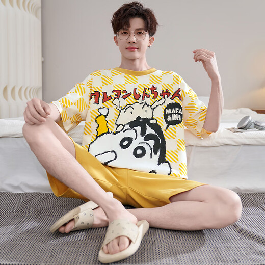 柚港睡衣男夏季纯棉短袖薄款加肥加大青少年夏天可外穿男士家居服大码 7029 XL (175cm 建议体重130-155)