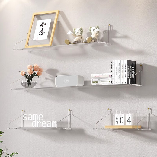 Nifeng acrylic wall shelf one-word partition bedroom living room no punching wall-mounted transparent internet celebrity decorative shelf transparent 15*30