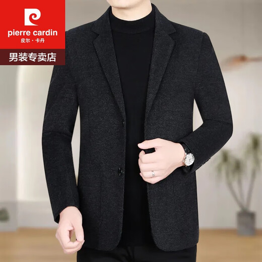 Pierre Cardin Woolen Suit Business Casual Men's Jacket Autumn and Winter Single Suit Slim Young and Middle-aged Suit 82162 Black Fine Line 185/2XL160-170Jin Jin is equal to 0.5 kg