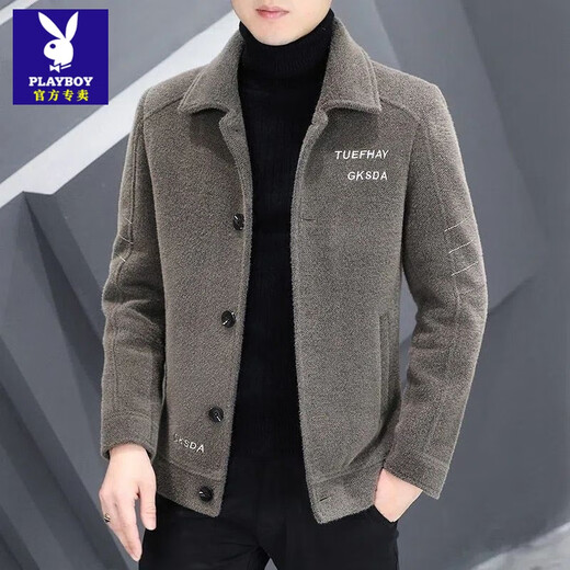Playboy (PLAYBOY) new men's woolen coat short autumn and winter woolen coat men's thickened jacket top high-end casual windbreaker noble khaki XL recommended 115Jin Jin equals 0.5kg -130Jin Jin equals 0.5kg