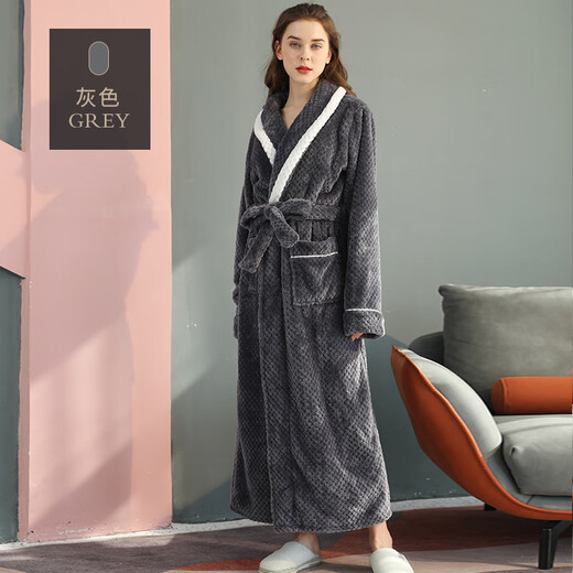 BOQIXIN NIGHGNGOWN MEN'S WIRTH PLUS VELVET ÉPUPPET Long Pyjama Coral Velvet Morning Robe Morning plus grande taille Luxury Luxury Chydgown Grey's Grey [XL Taille]