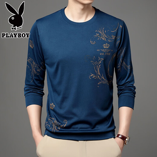 Playboy, de mediana edad y jóvenes de seda de hielo de verano de verano para hombres, cuello redondo delgado 2025, nueva camiseta de la base de la base de hombres de mediana edad B6627 Upper Green M 165/105/48100-120Jin [Jin equivale a 0.5 kg]