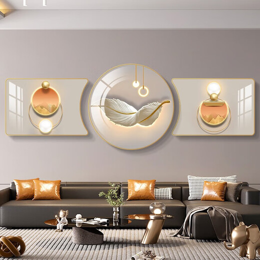 Chengzis Wohnzimmer Dekoration Gemälde modernes einfaches Sofa Hintergrund Wandhängemalerei Nordic High-End Atmosphärische Feather Wandtriplett Wandmalerei JD15271 60*40/60*60/60*40 handgefertigtes Diamant eingelegtes Malmalerei PVC Black Edge