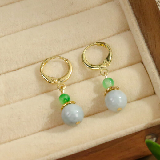 Lolia Welfare Jade Bead Earrings, Earrings, Ear Hooks, Slightly Blemishes, Diversity, Random Hair (About 8mm in Diameter), Diversity