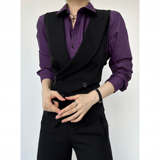 
Xinghelai black suit vest handsome men and women neutral style gun neck slim vest suit horse clip jacket men black M