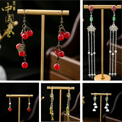 
Wenzhi horse face skirt accessories earrings new Chinese style long version tassel earrings national style flowers bamboo joint earrings cheongsam horse face E3882-2