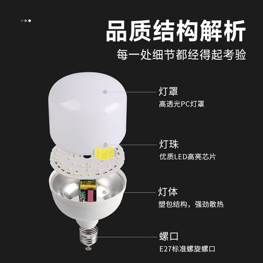 Foshan Lighting (FSL) LED energy-saving bulb T140 cylindrical bulb 50W white light 6500k large screw mouth E27 high-power property commercial factory lighting