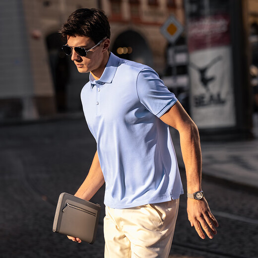 Mr. BU Collier breveté Bouton à trois broches EXQUISITE BUSINESS POLO MEN'S SUMME-ABSORBULS ET COULEUR COLLE SUPPLABLE COURT COURT COURVE