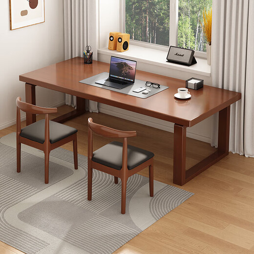Huazhou solid wood desk home computer desk study table double desk simple living room large table 1.4 meters walnut color