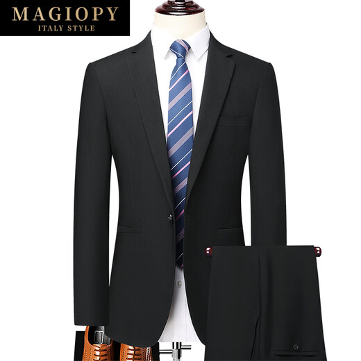 MAGIOPY Luxury Men's High-end Suit Suit Men's Double Slit Business Casual Korean Style Slim Formal Wedding Suit Navy M 170
