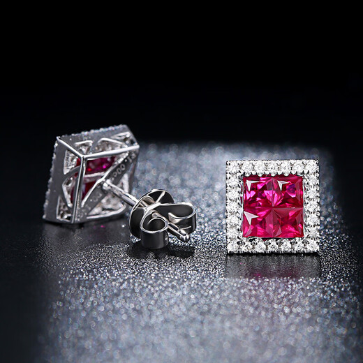 Fantimo 1 carat pigeon blood ruby earrings for women 18k gold square colored gemstone earrings red/pair SF Express + brand gift box