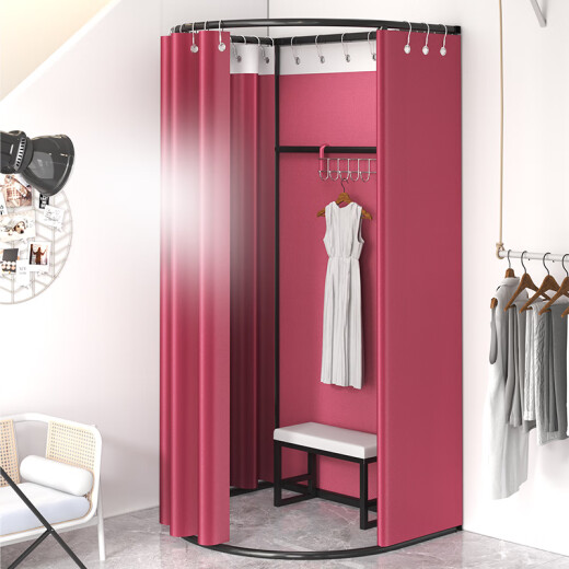 Lianzhiyu mobile fitting room, temporary clothing store in shopping mall, light luxury dressing room, floor-standing portable foldable display rack, door curtain, pink thickened blackout cloth, upgraded standard