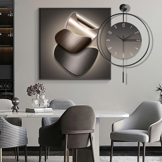 Xiaoxiao peinture horloge moderne Light Luxury restaurant peinture décorative avec horloge horloge haut de gamme horloge horloge salon canapé fond art table de table de table zp4867 + zp4873 [peinture géométrique d'horloge] peinture de 24 pouces 60 * 60 + horloge 60 * 60 cadre noir