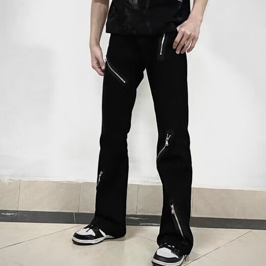 7 high-quality American retro jeans men's 2024 new zipper design and fashionable and handsome versatile casual wide-leg trousers DDD-653 black XL