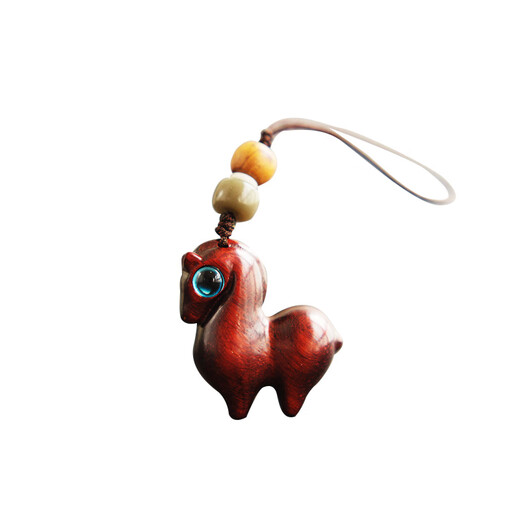 Mujuan red wooden horse pendant pendant, immediate success, wooden cartoon cute pony creative security mobile phone chain key, dark brown, red sandalwood Tang horse, live buckle rope style 1