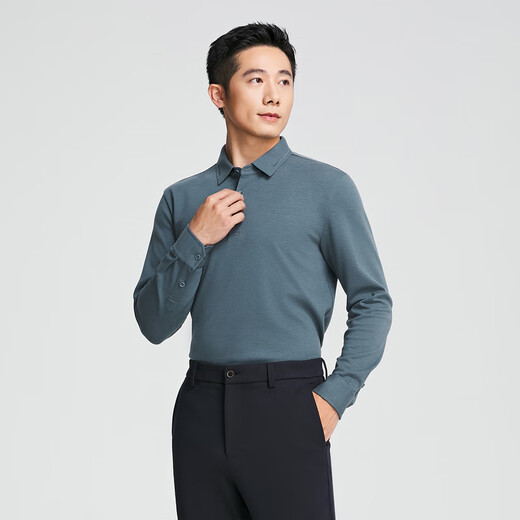YOUNGOR POLO shirt men's autumn long-sleeved POLO shirt blended fabric twill brushed soft and comfortable shopping mall same style blue-green YLYM515098GCA M