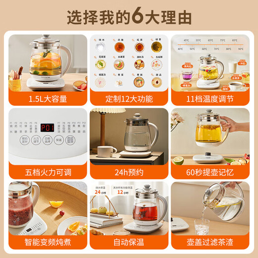 九阳（Joyoung） 养生壶1.5L茶具电茶壶煮茶壶花茶壶玻璃煮茶器煎药壶中药锅药膳电水壶烧水壶 DGD1506BQ【超高性价比断货款】 1.5L